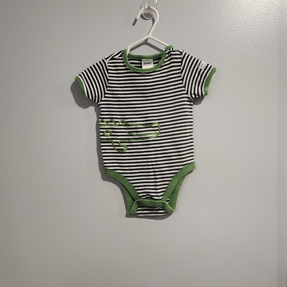 Old Navy Black and Green Striped Bodysuit Alligator